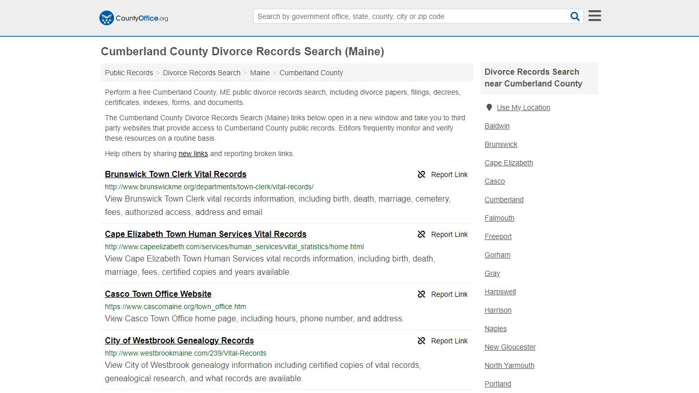 Cumberland County Divorce Records Search (Maine)