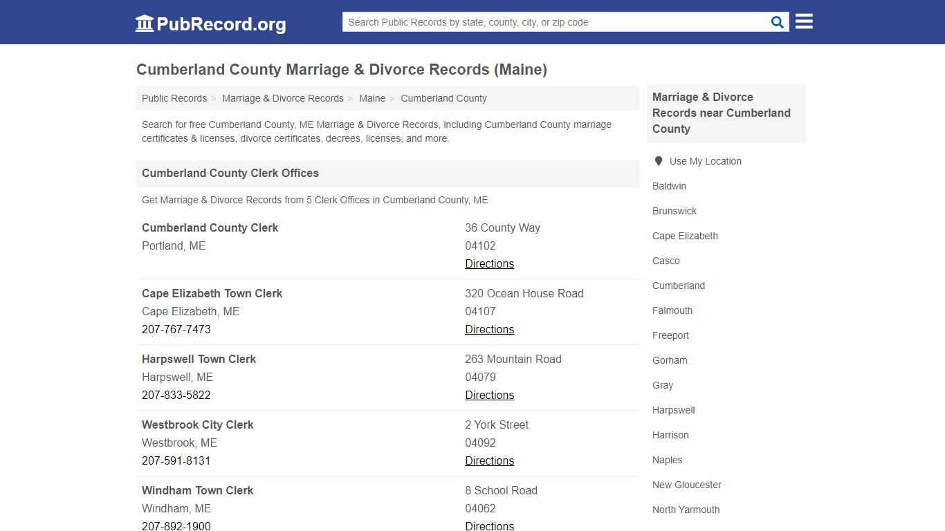 Cumberland County Marriage & Divorce Records (Maine)